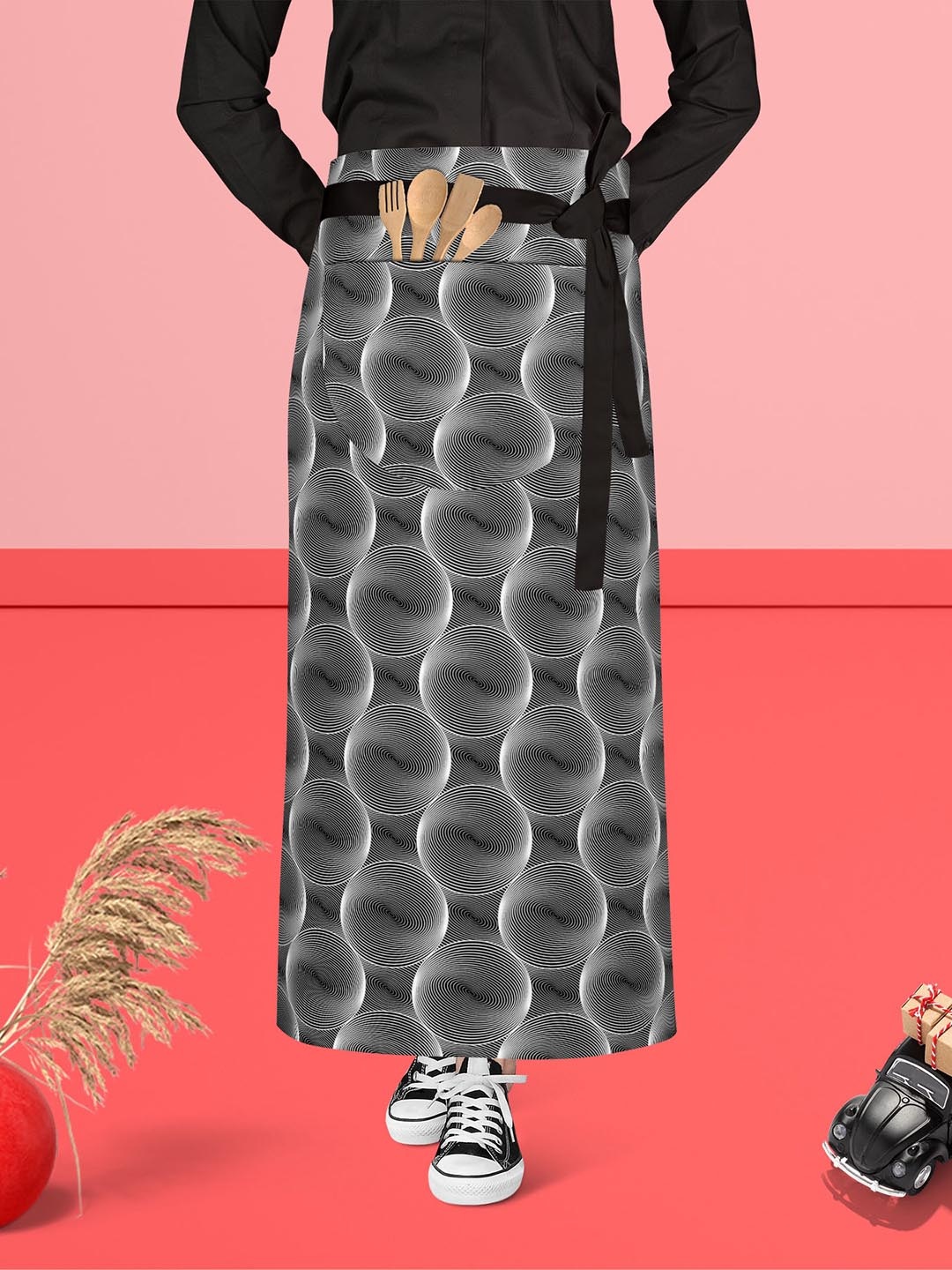 

ArtzFolio Black & Grey Printed Pure Cotton Waist Apron