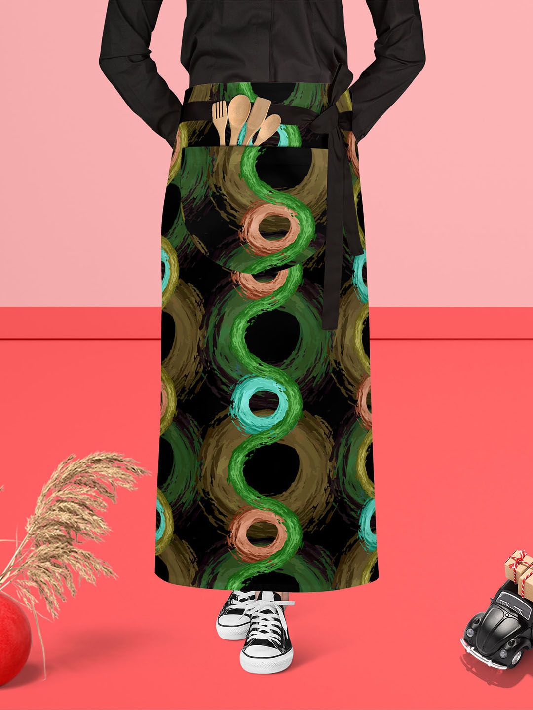 

ArtzFolio Green & Black Printed Pure Cotton Waist Apron