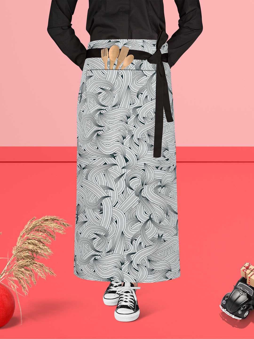 

ArtzFolio White & Black Printed Pure Cotton Waist Apron