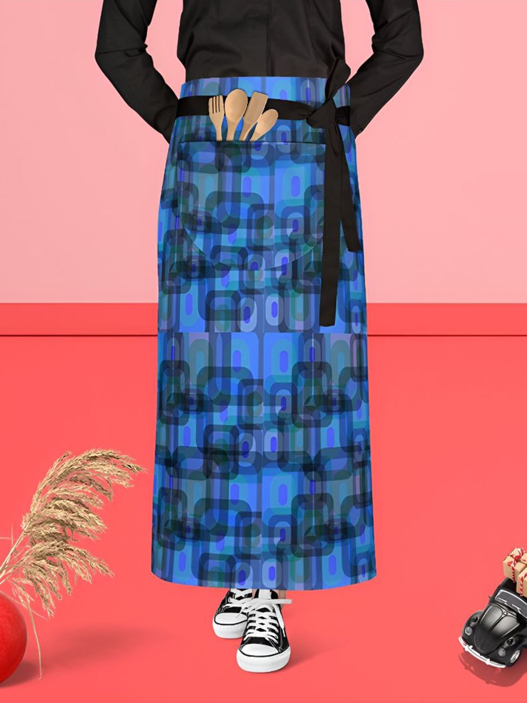 

ArtzFolio Blue Printed Pure Cotton Waist Apron