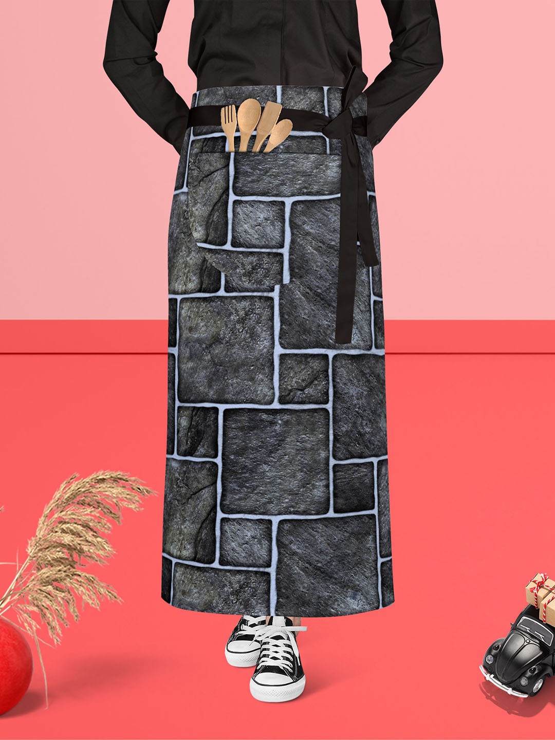 

ArtzFolio Black Printed Cotton Waist Apron