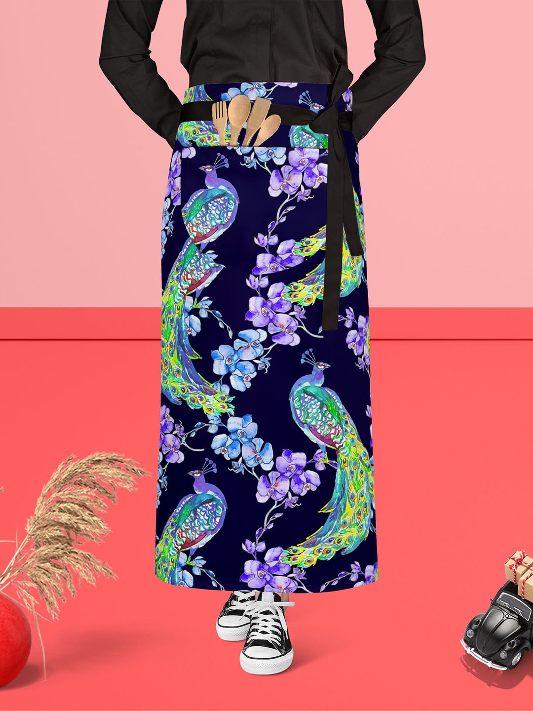 

ArtzFolio Black & Violet Printed Cotton Waist Apron