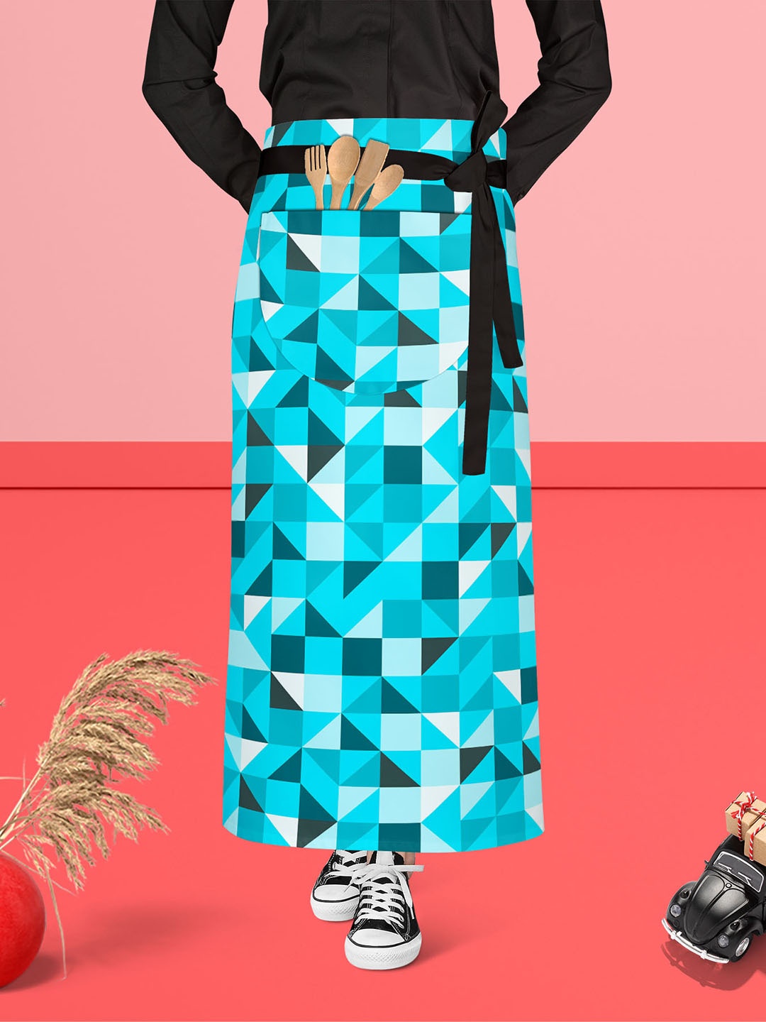 

ArtzFolio Black & Blue Printed Cotton Waist Apron
