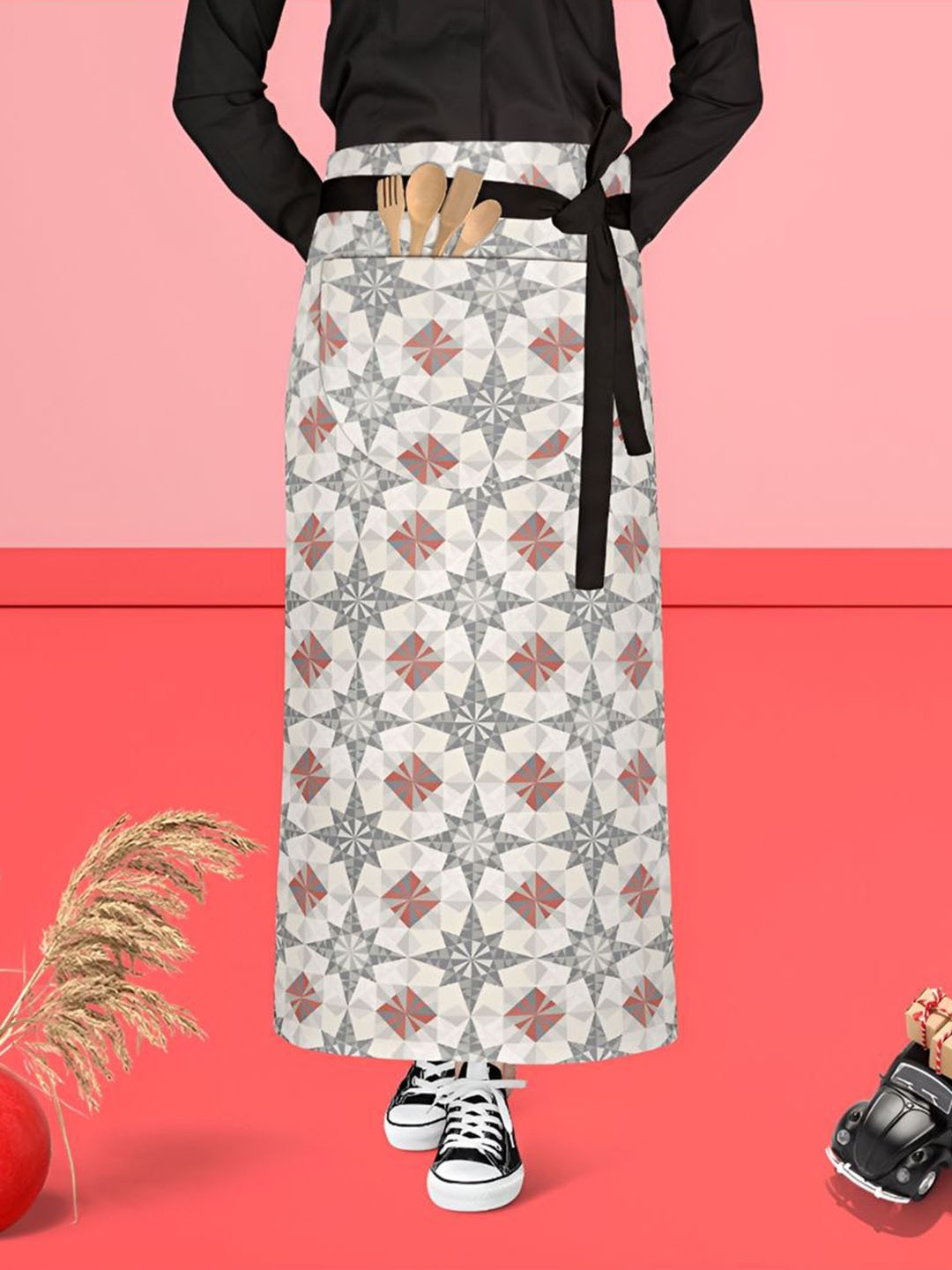 

ArtzFolio Black & Off-White Printed Cotton Waist Apron