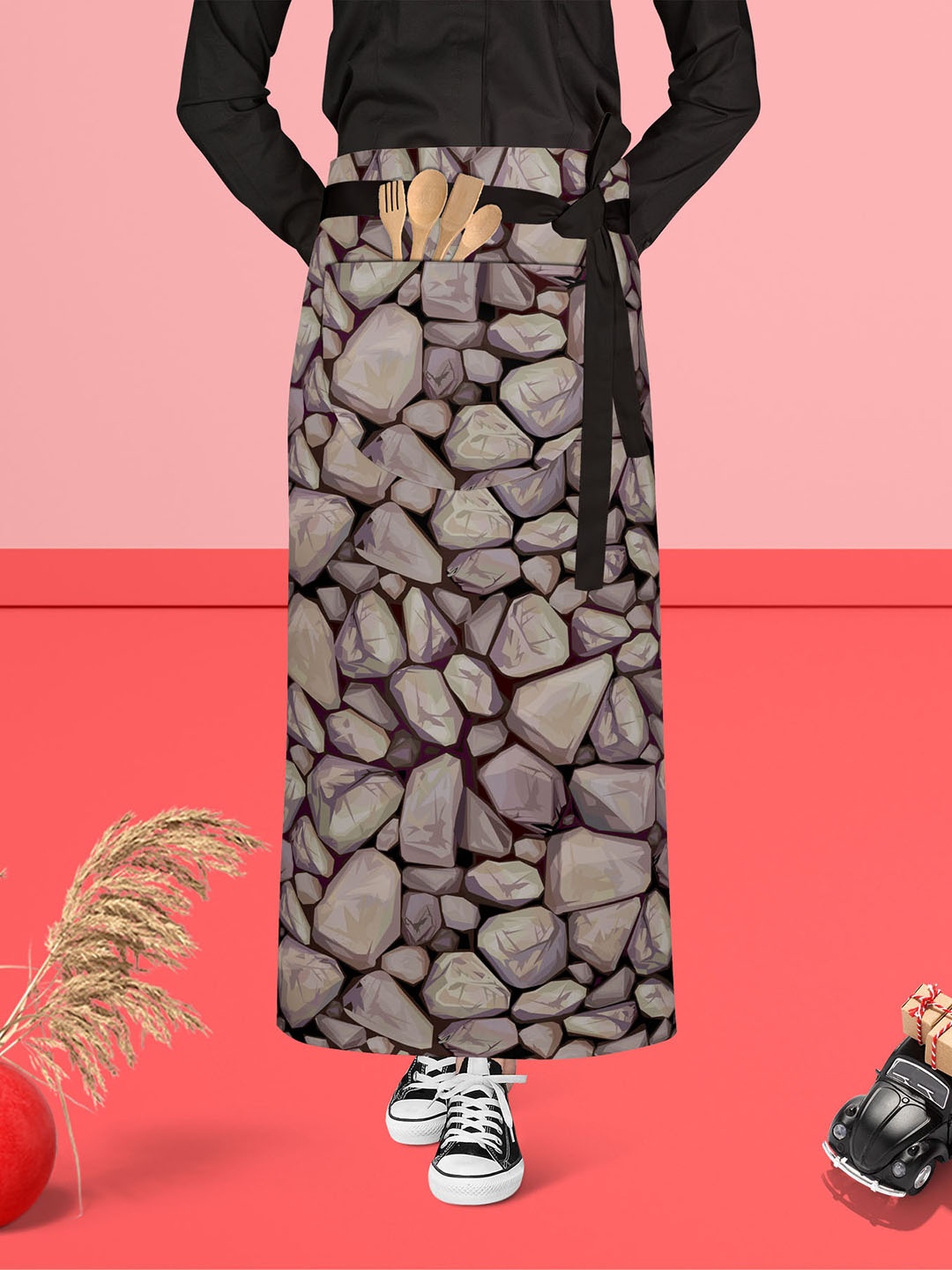 

ArtzFolio Black & Grey Printed Cotton Waist Apron
