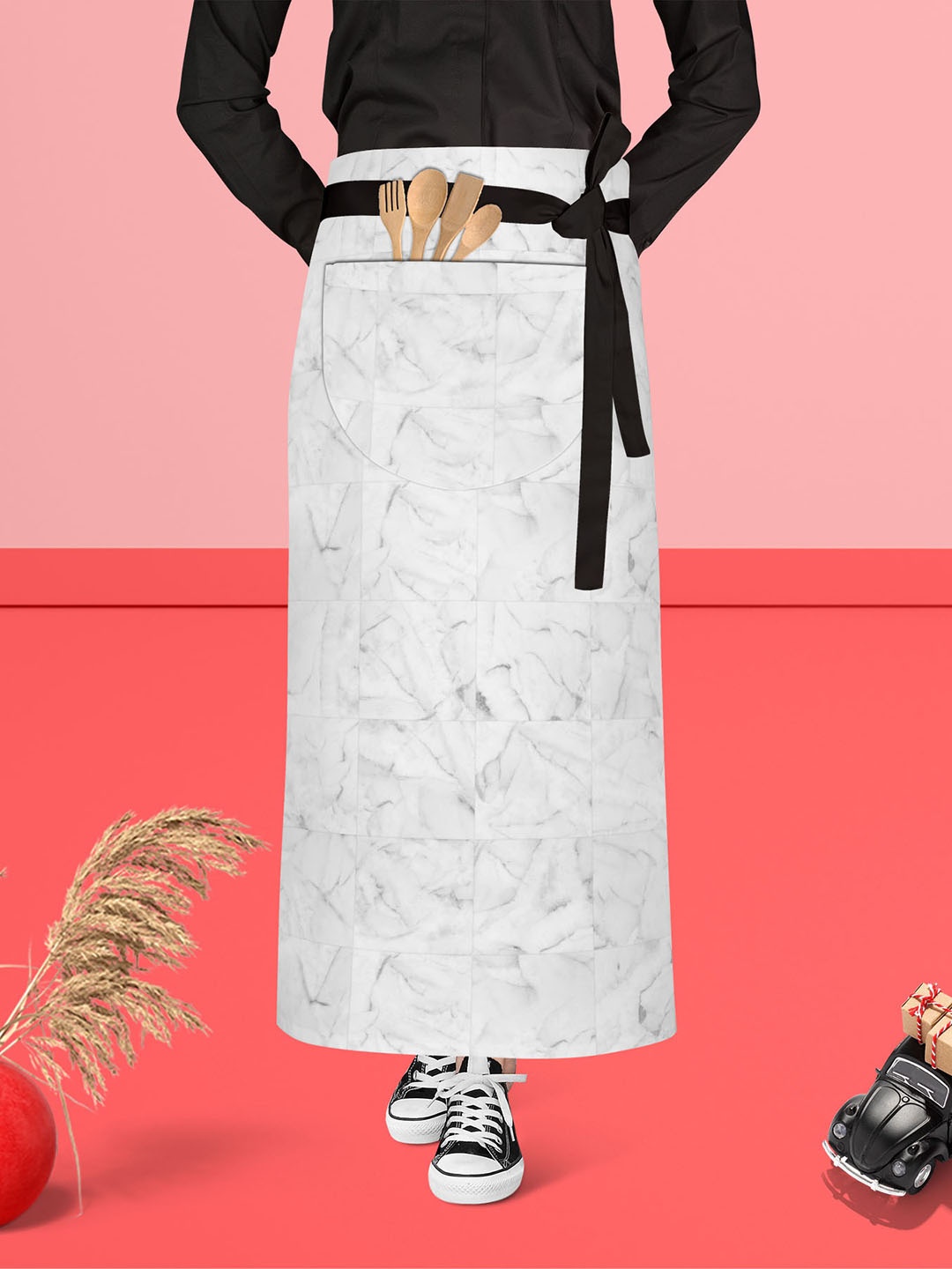 

ArtzFolio Grey & White Cotton Printed Waist to Feet Apron