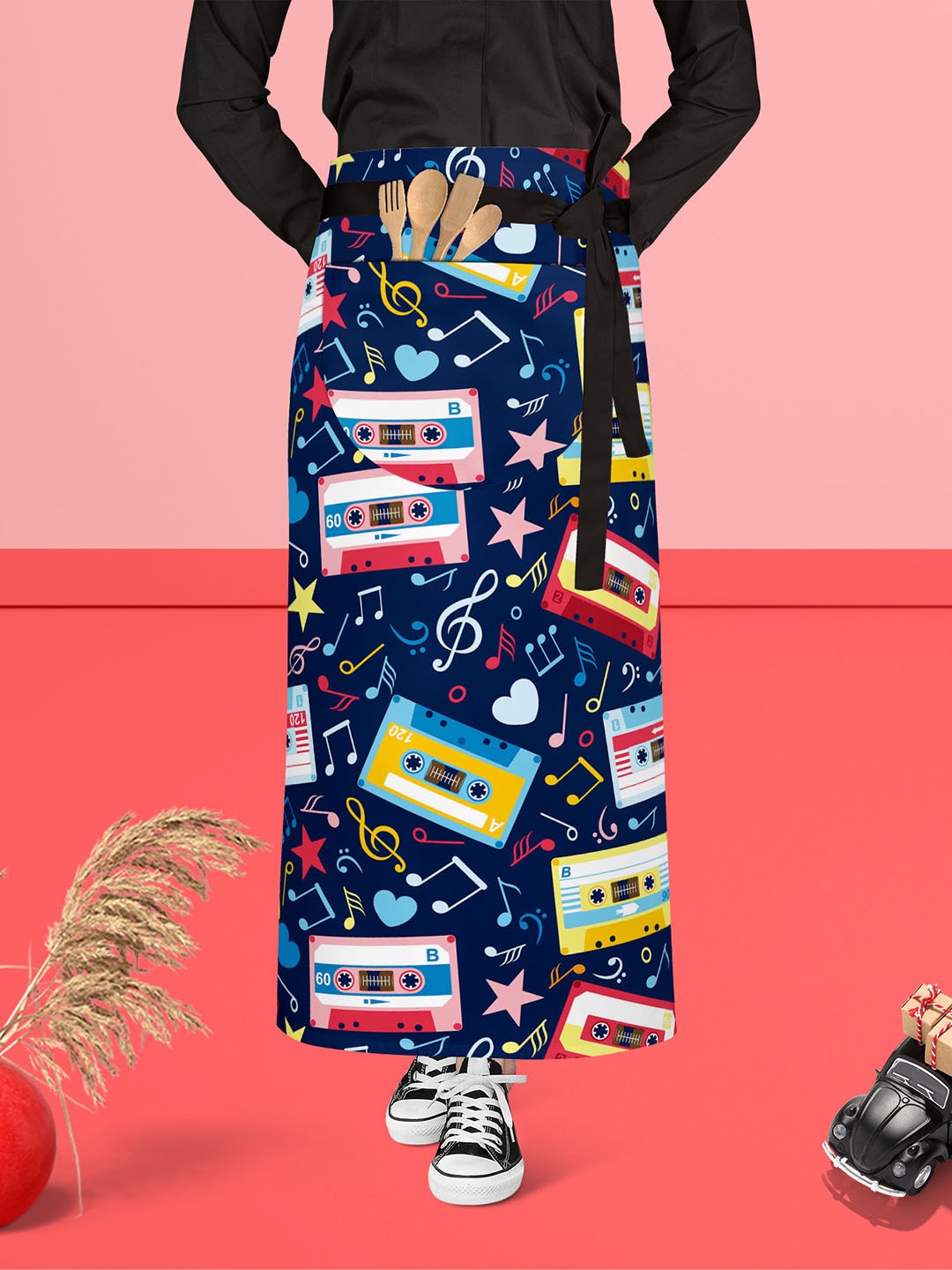 

ArtzFolio Navy Blue & Red Cotton Printed Waist to Feet Apron