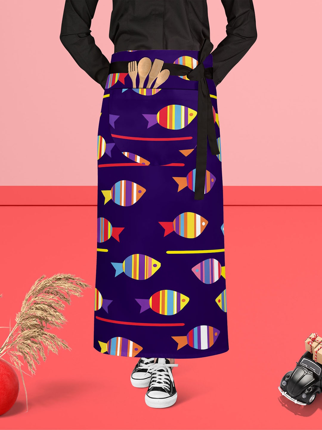 

ArtzFolio Violet & Red Cotton Printed Waist to Feet Apron