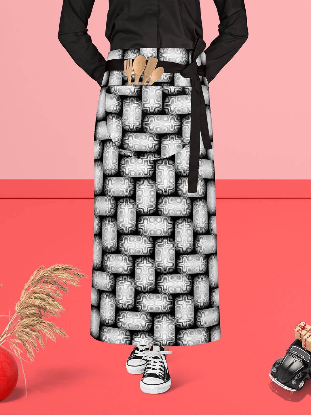 

ArtzFolio Black & White Printed Cotton Waist Apron