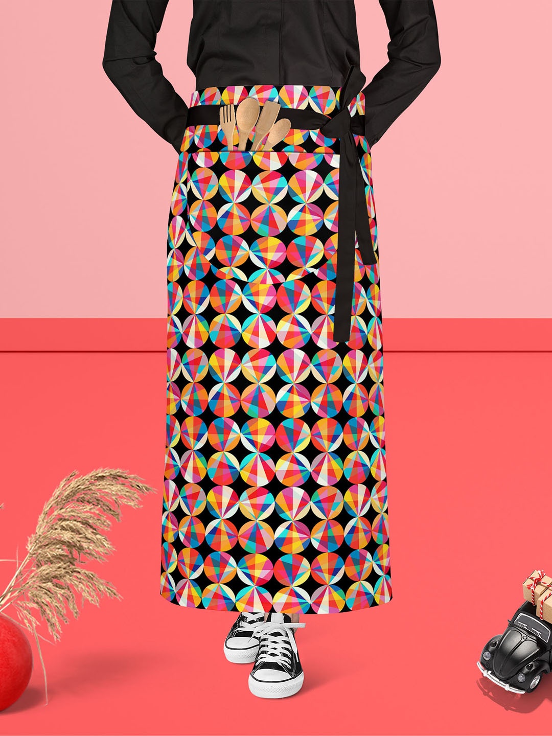

ArtzFolio Black & Pink Printed Cotton Waist Apron