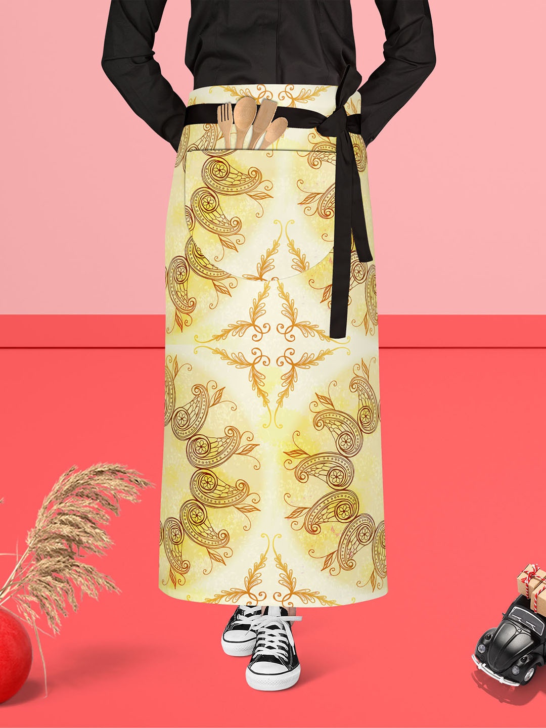 

ArtzFolio Yellow & White Printed Cotton Waist Apron