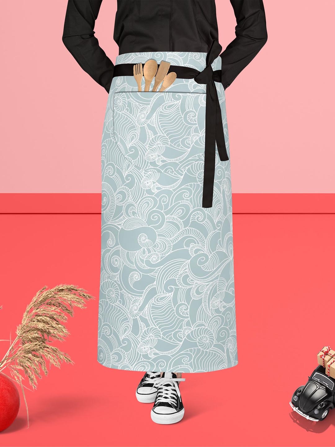 

ArtzFolio Blue & White Printed Cotton Waist Apron