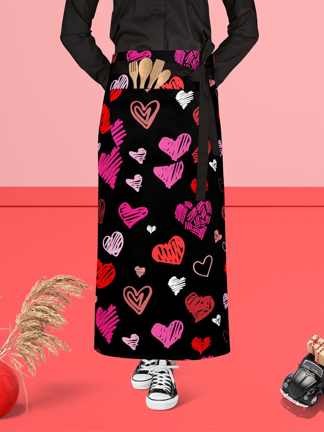 

ArtzFolio Black & Pink Printed Cotton Waist Apron