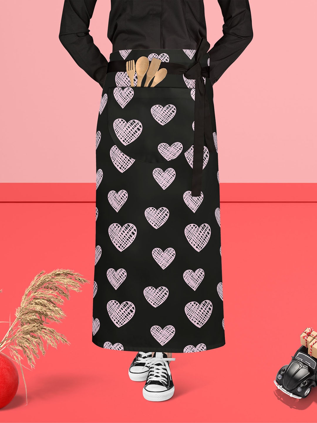 

ArtzFolio Black & Pink Printed Cotton Waist Apron