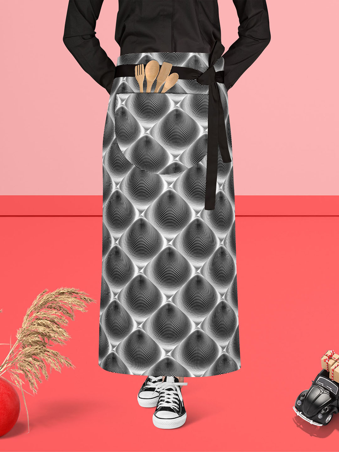 

ArtzFolio Black & White Printed Cotton Waist Apron