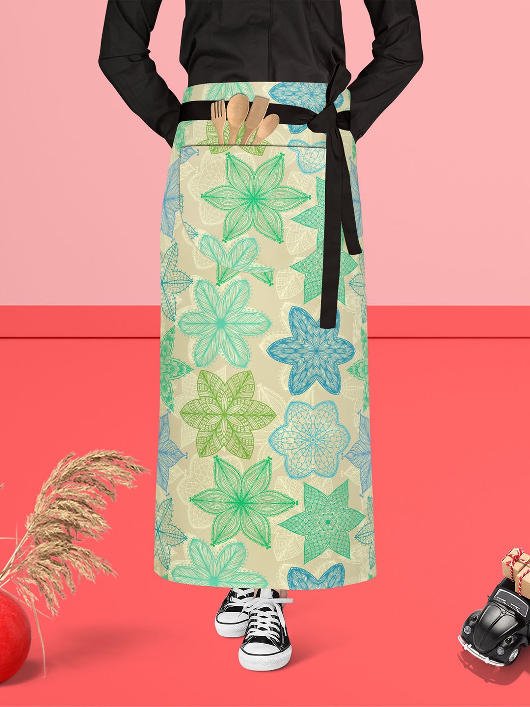 

ArtzFolio Yellow & Green Printed Cotton Waist Apron