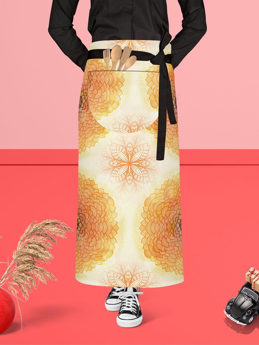 

ArtzFolio Orange Coloured & Yellow Printed Cotton Waist Apron