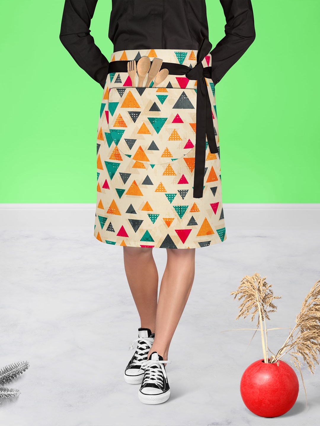 

ArtzFolio Beige & Green Printed Cotton Waist Apron