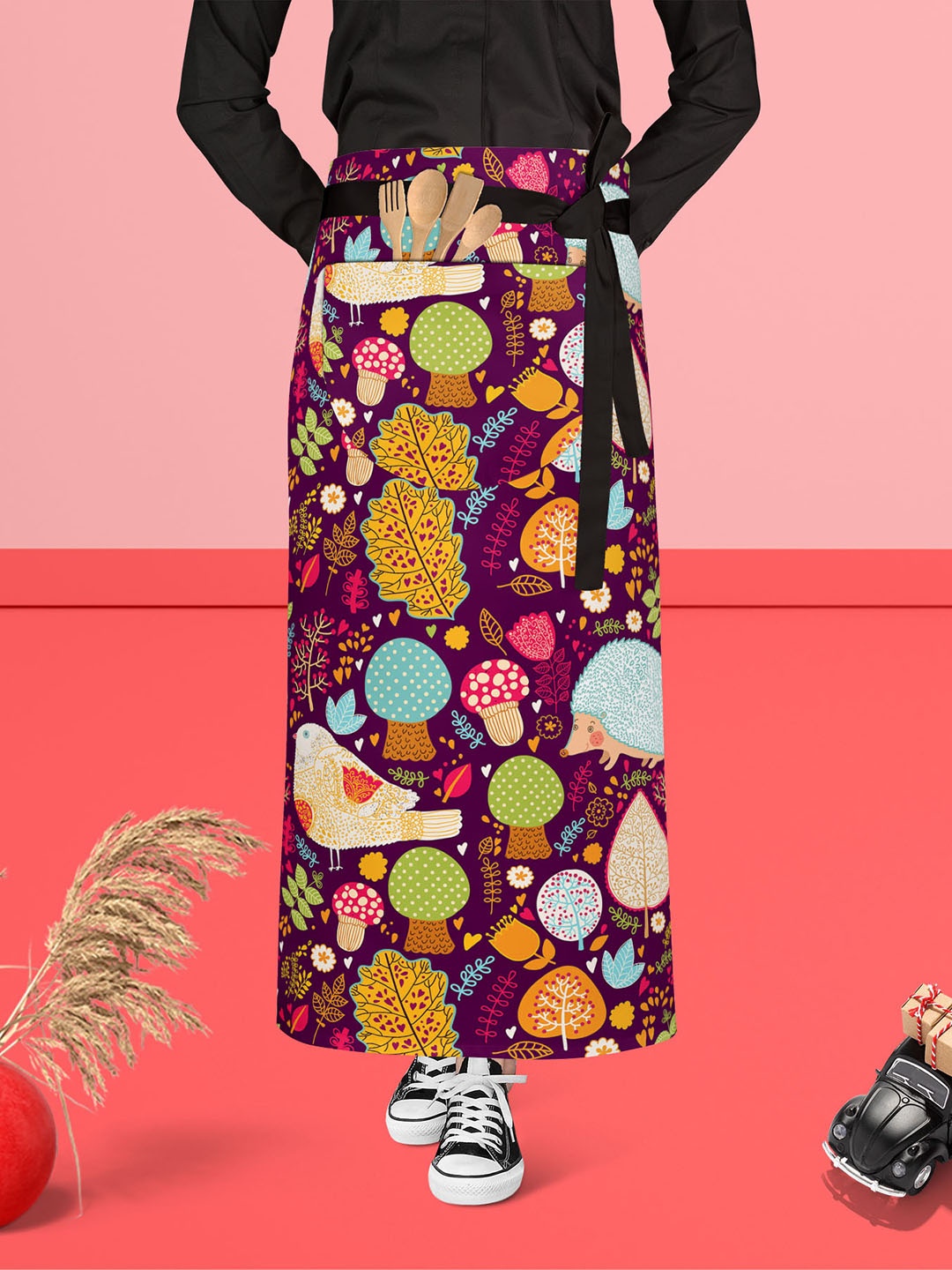 

ArtzFolio Violet & Yellow Printed Cotton Waist Apron