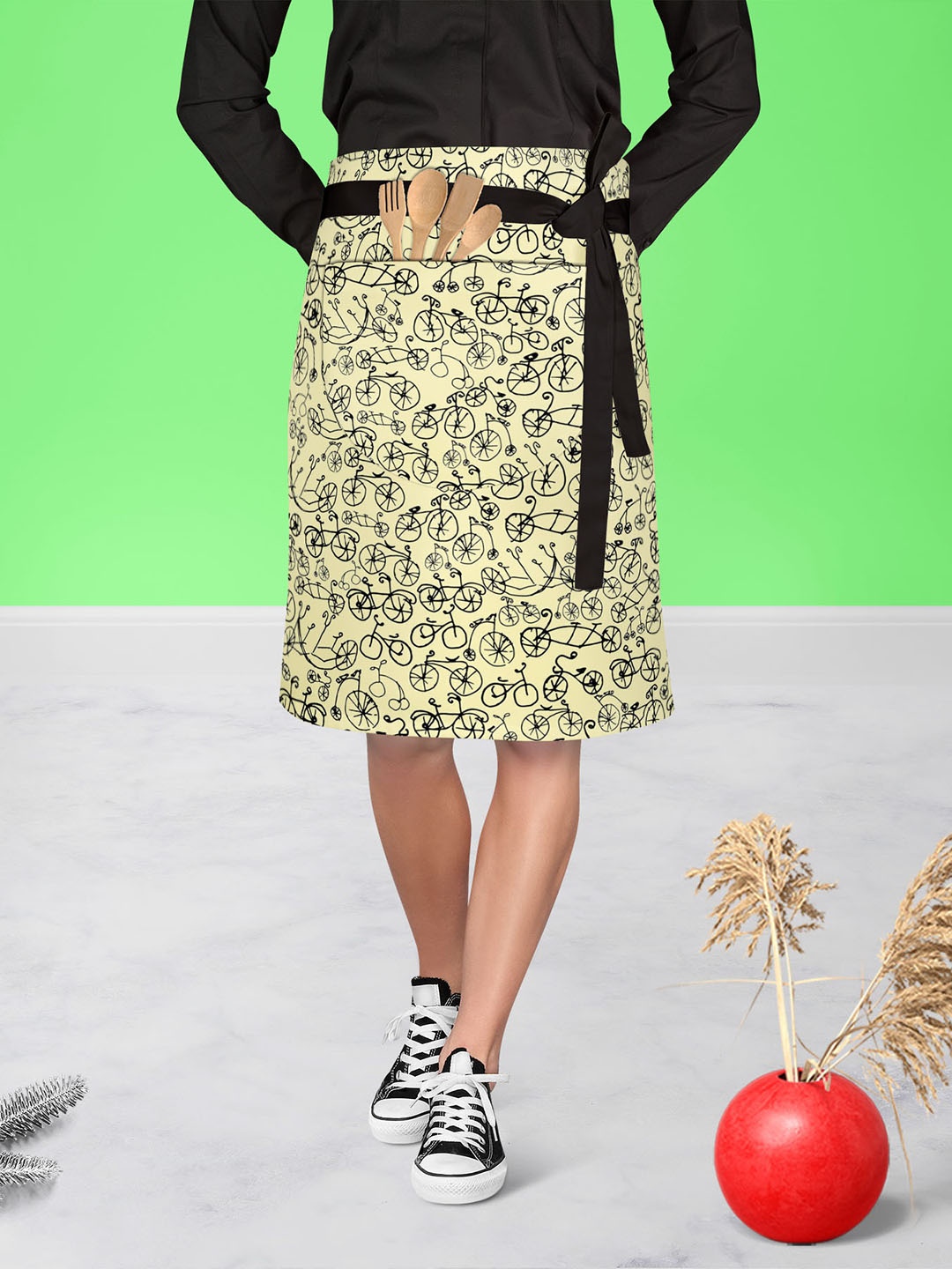 

ArtzFolio Yellow & Black Printed Cotton Waist Apron