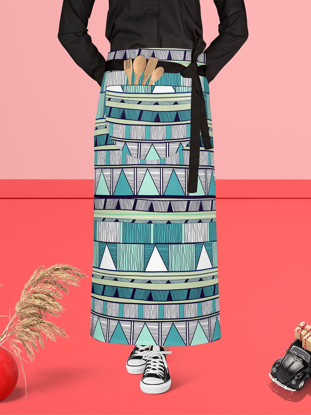 

ArtzFolio Sea Green & White Printed Cotton Waist Apron