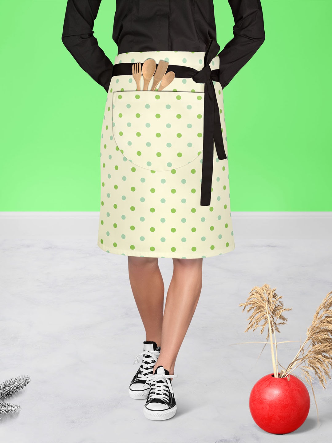 

ArtzFolio Cream-Colored & Green Printed Waist to Knee Apron