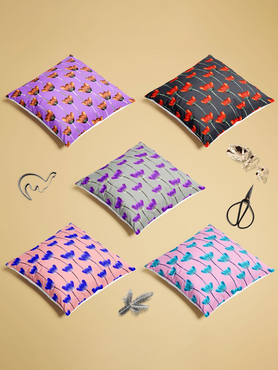 

ArtzFolio Multicoloured Set of 5 Velvet Square Cushion Covers, Multi