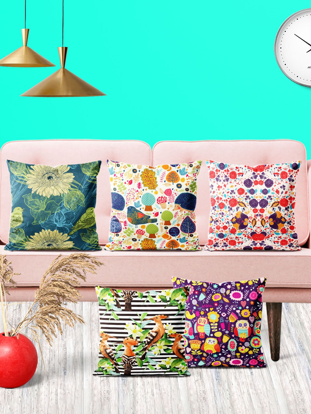 

ArtzFolio Multicoloured Set of 5 Velvet Square Cushion Covers, Multi