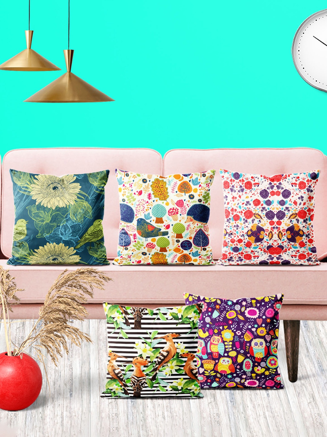

ArtzFolio Multicoloured Set of 5 Square Cushion Covers, Multi