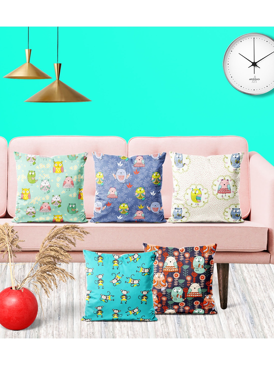 

ArtzFolio Multicoloured Set of 5 Square Cushion Covers, Multi