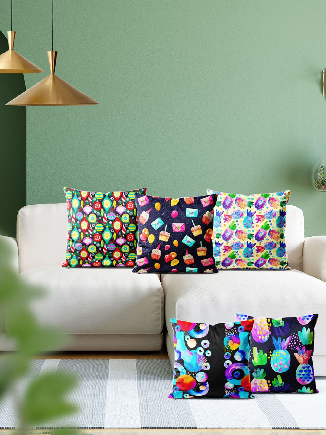 

ArtzFolio Multicoloured Set of 5 Square Cushion Covers, Multi