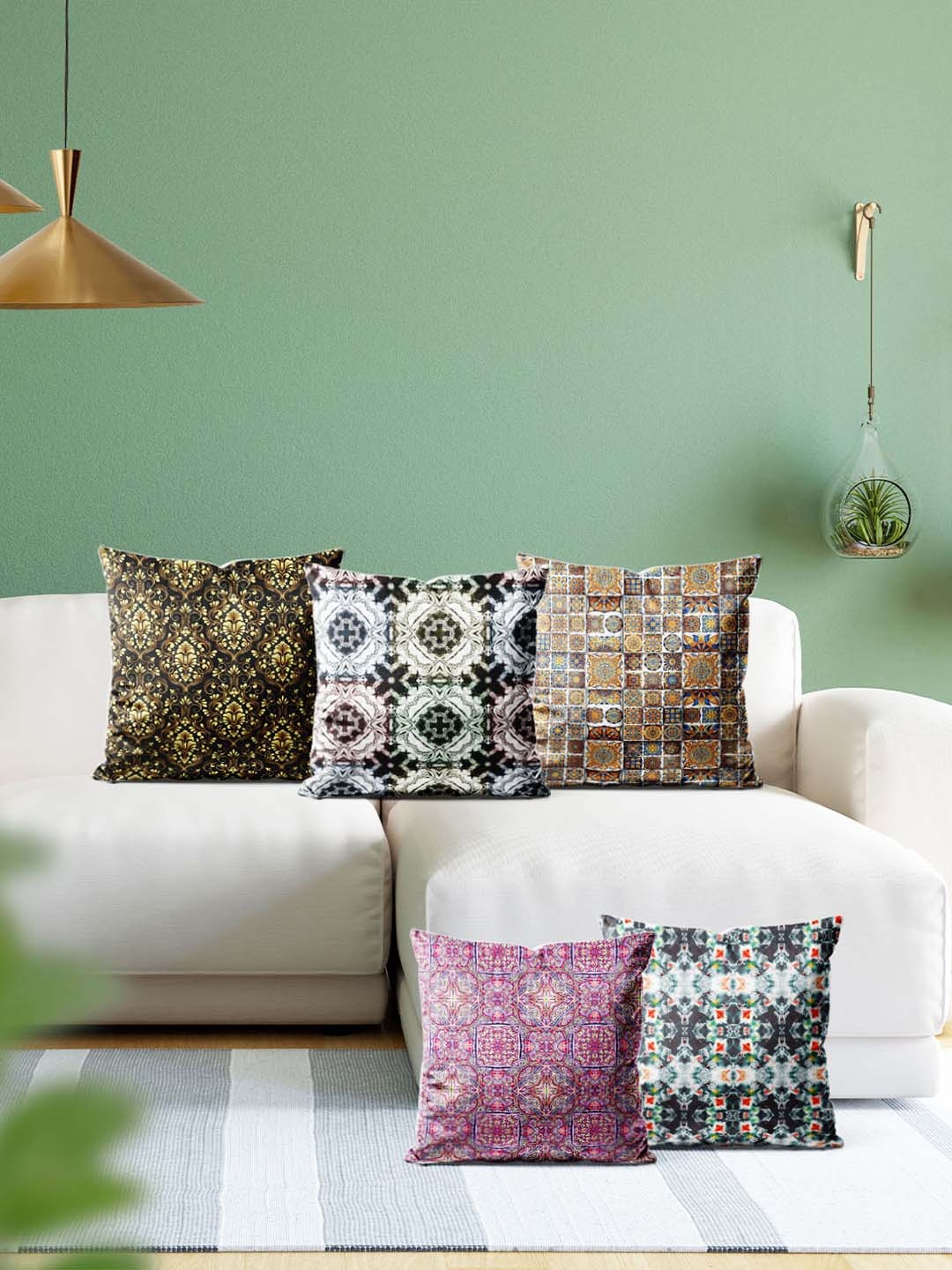 

ArtzFolio Multicoloured Set of 5 Velvet Square Cushion Covers, Multi