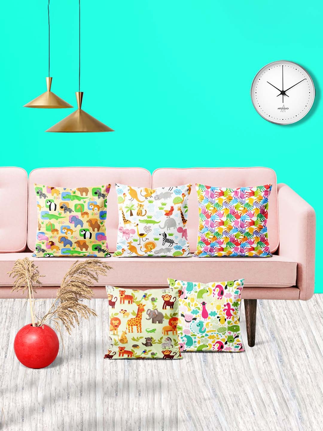 

ArtzFolio Multicoloured Set of 5 Velvet Square Cushion Covers, Multi