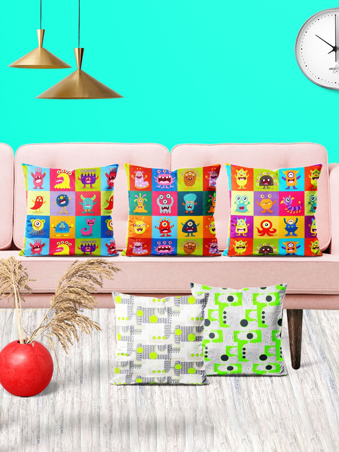 

ArtzFolio Multicoloured Set of 5 Square Cushion Covers, Multi
