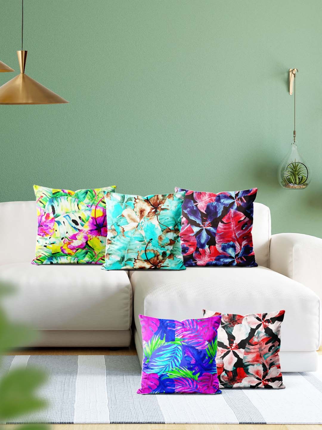 

ArtzFolio Multicoloured Set of 5 Velvet Square Cushion Covers, Multi