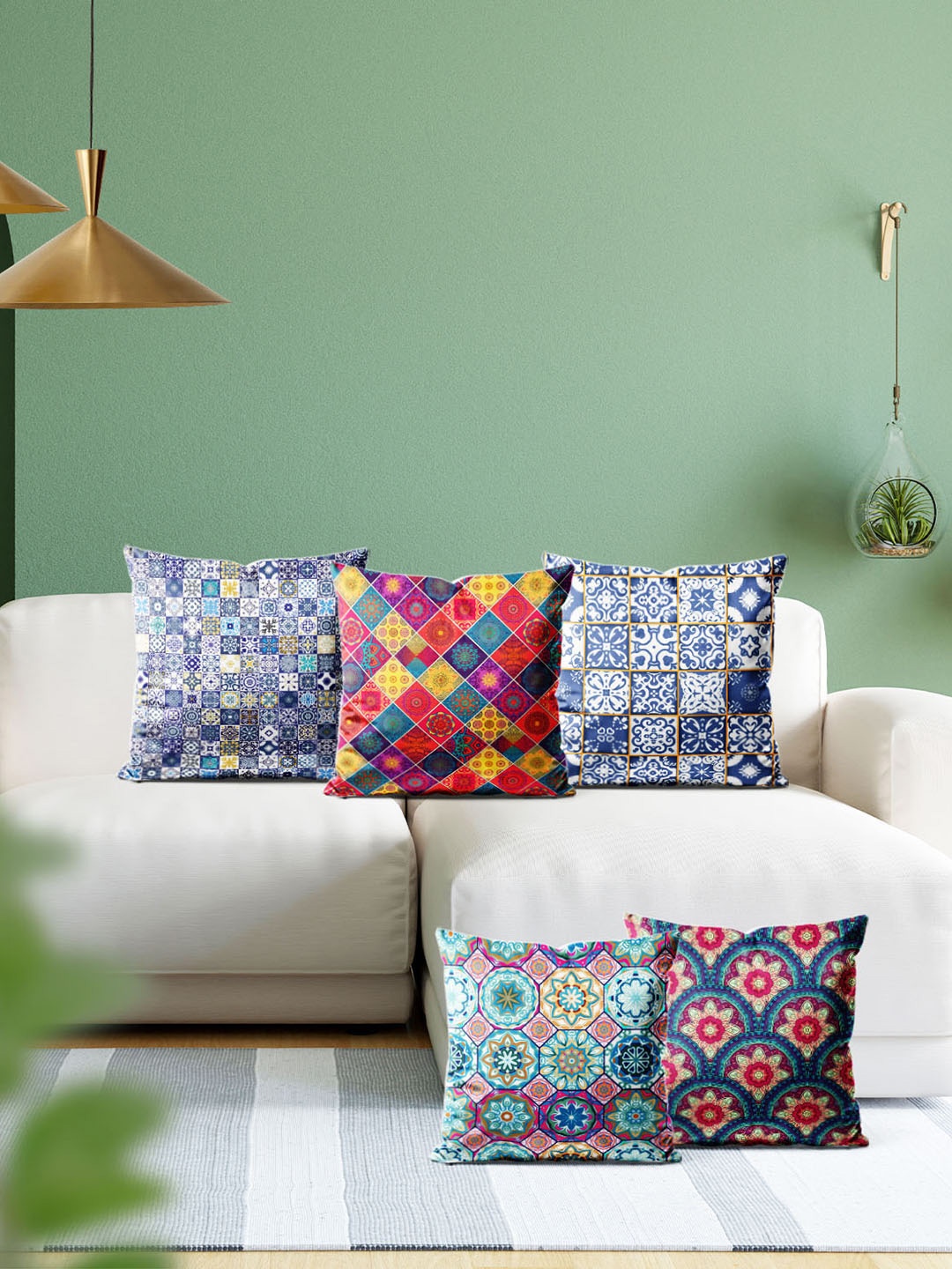

ArtzFolio Multicoloured Set of 5 Velvet Square Cushion Covers, Multi