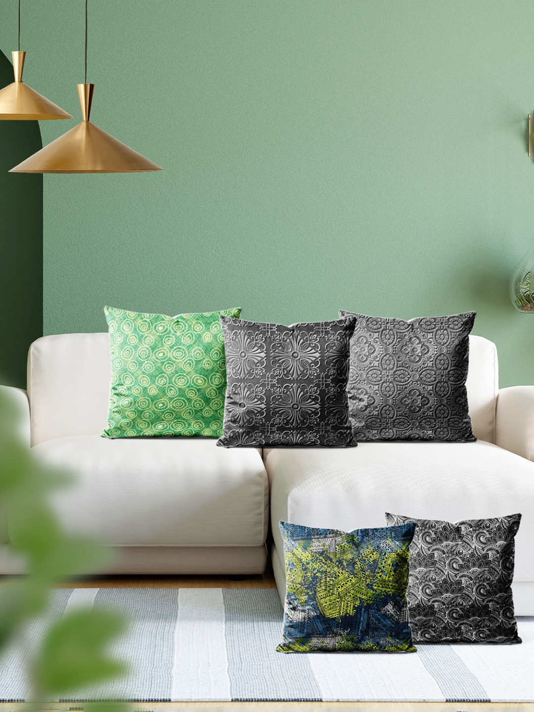 

ArtzFolio Multicoloured Set of 5 Velvet Square Cushion Covers, Multi