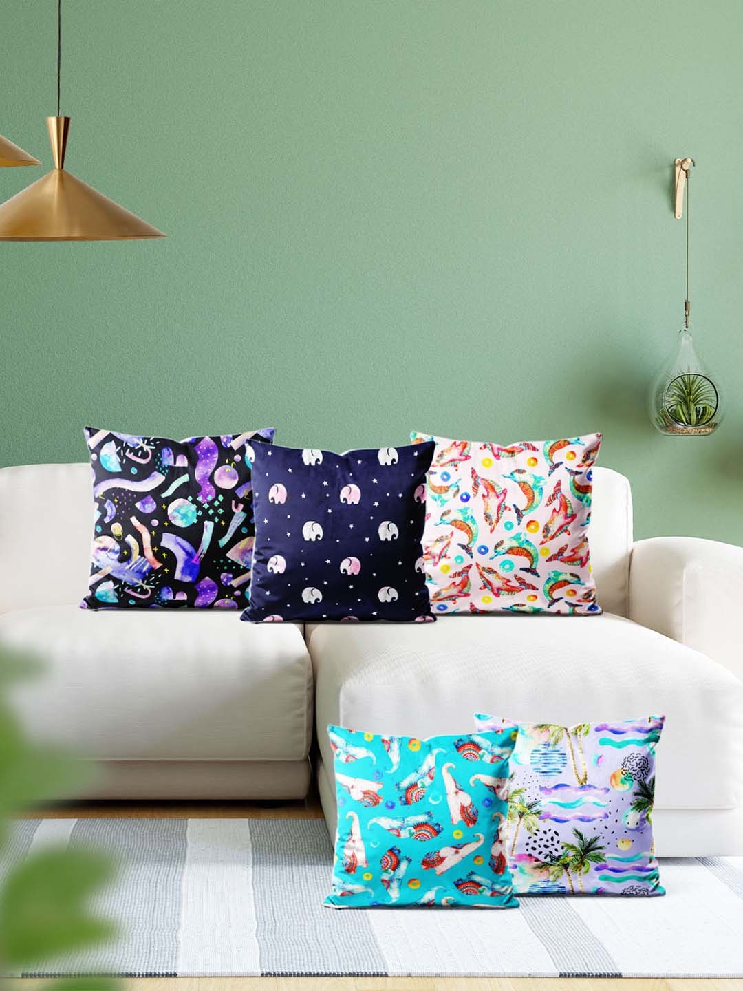 

ArtzFolio Multicoloured Set of 5 Velvet Square Cushion Covers, Multi