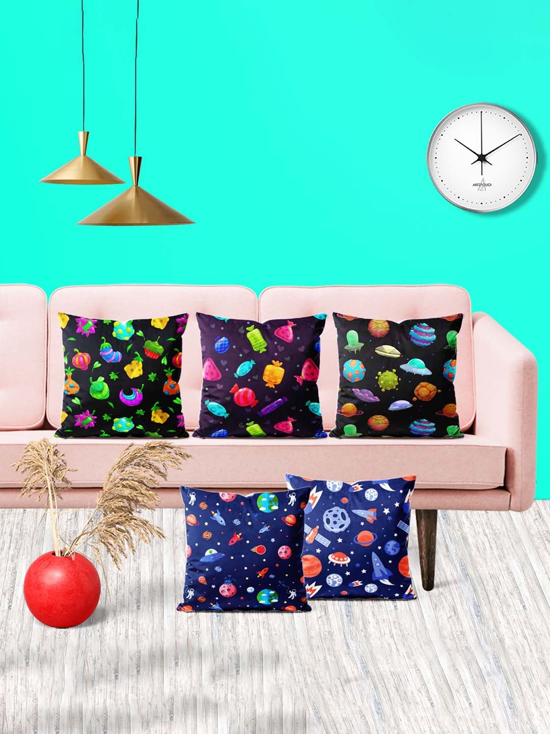 

ArtzFolio Multicoloured Set of 5 Velvet Square Cushion Covers, Multi