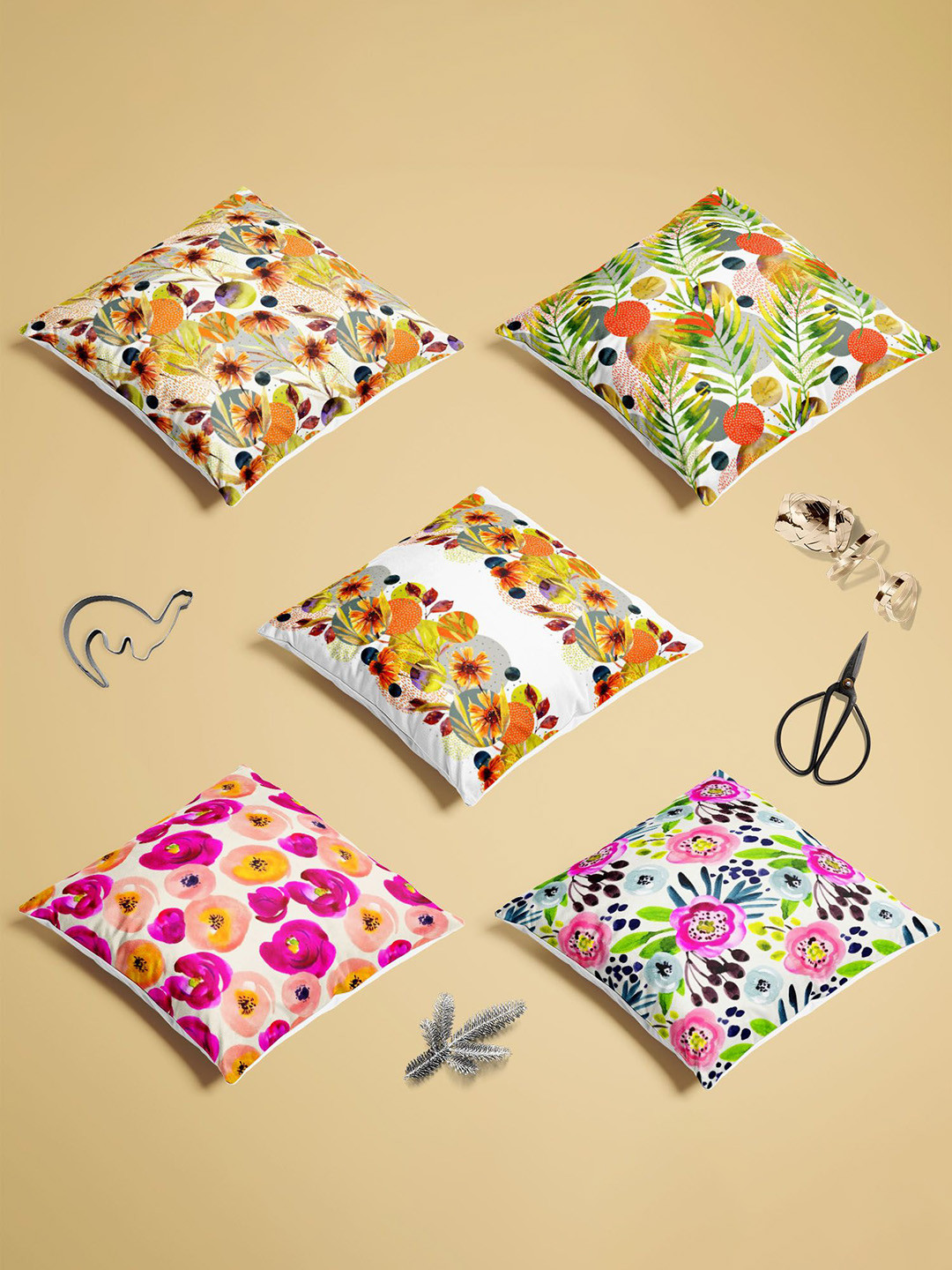 

ArtzFolio Multicoloured Set of 5 Square Cushion Covers, Multi