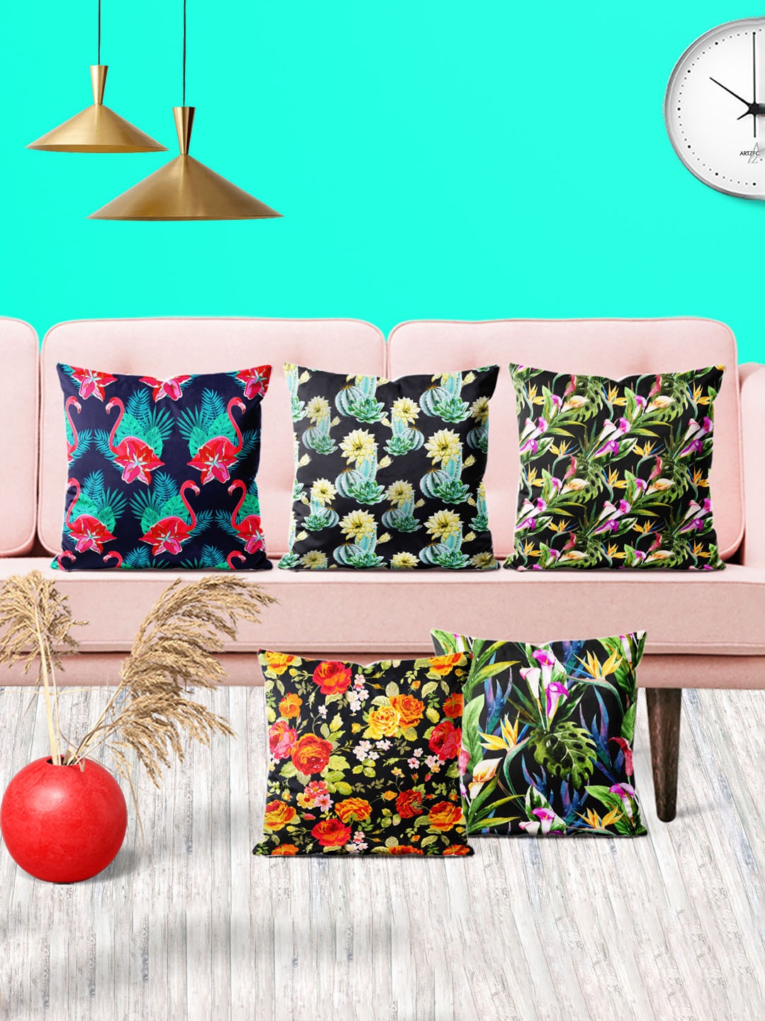 

ArtzFolio Multicoloured Set of 5 Square Cushion Covers, Multi