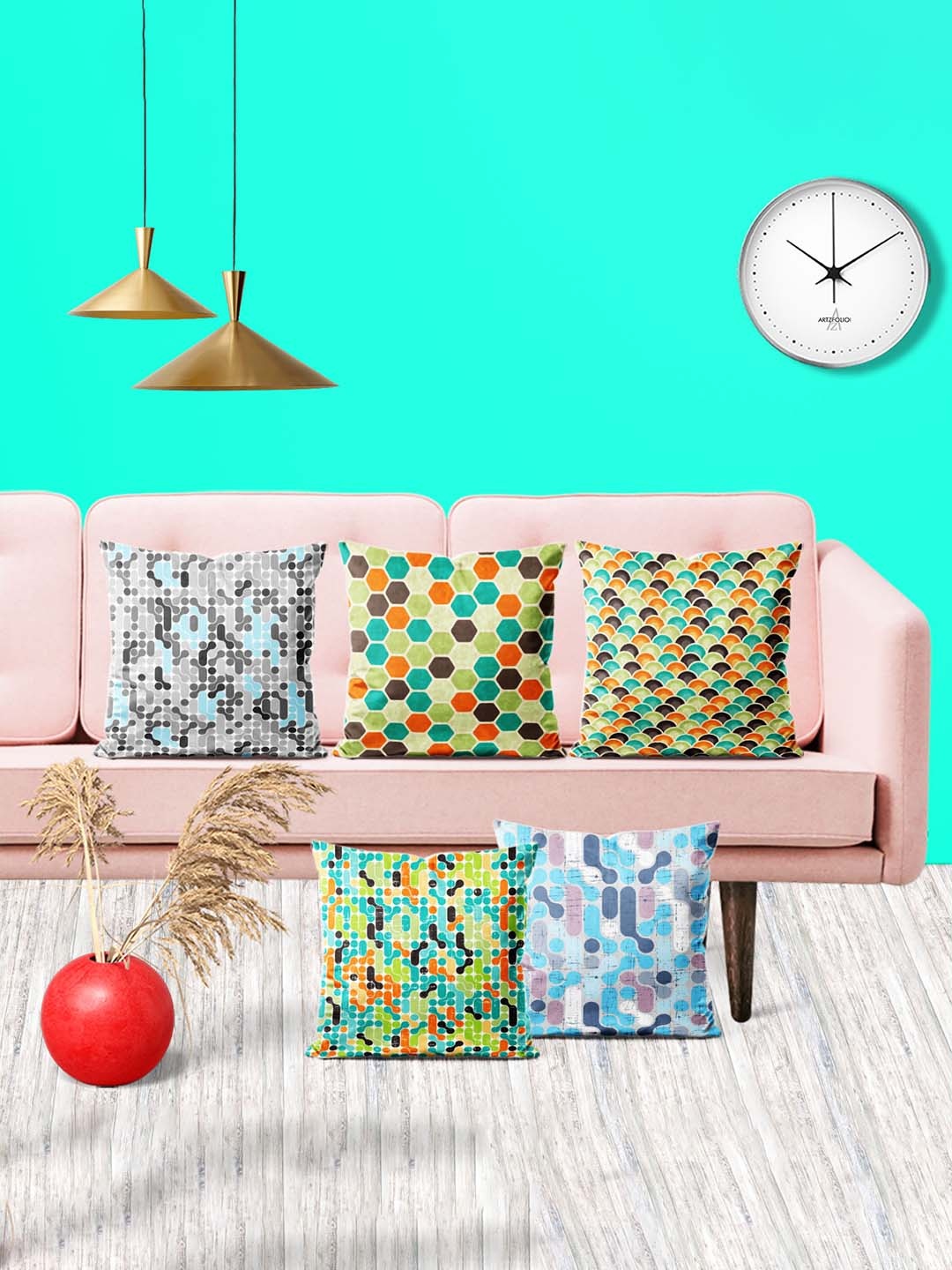 

ArtzFolio Multicoloured Set of 5 Velvet Square Cushion Covers, Multi