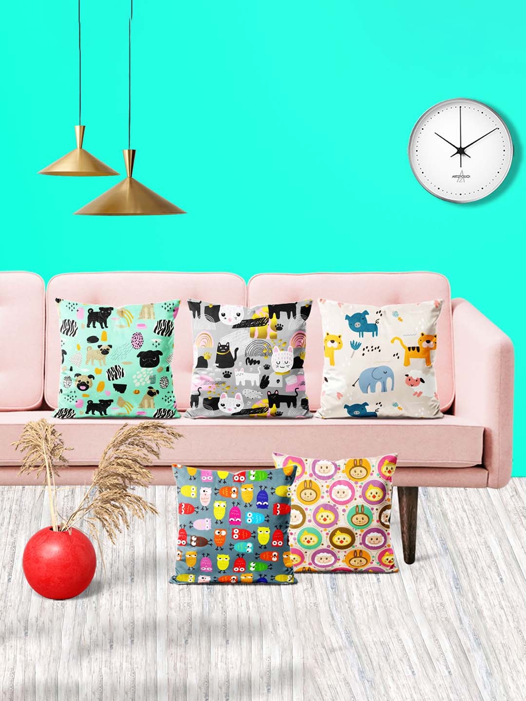

ArtzFolio Multicoloured Set of 5 Square Cushion Covers, Multi