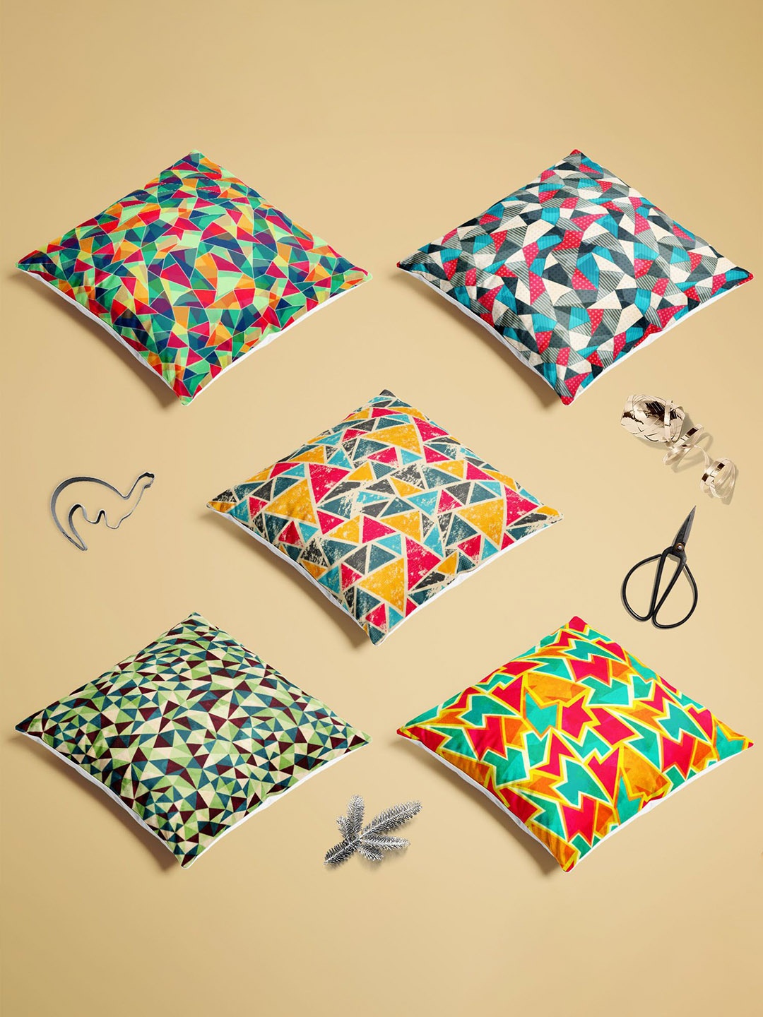 

ArtzFolio Multicoloured Set of 5 Velvet Square Cushion Covers, Multi