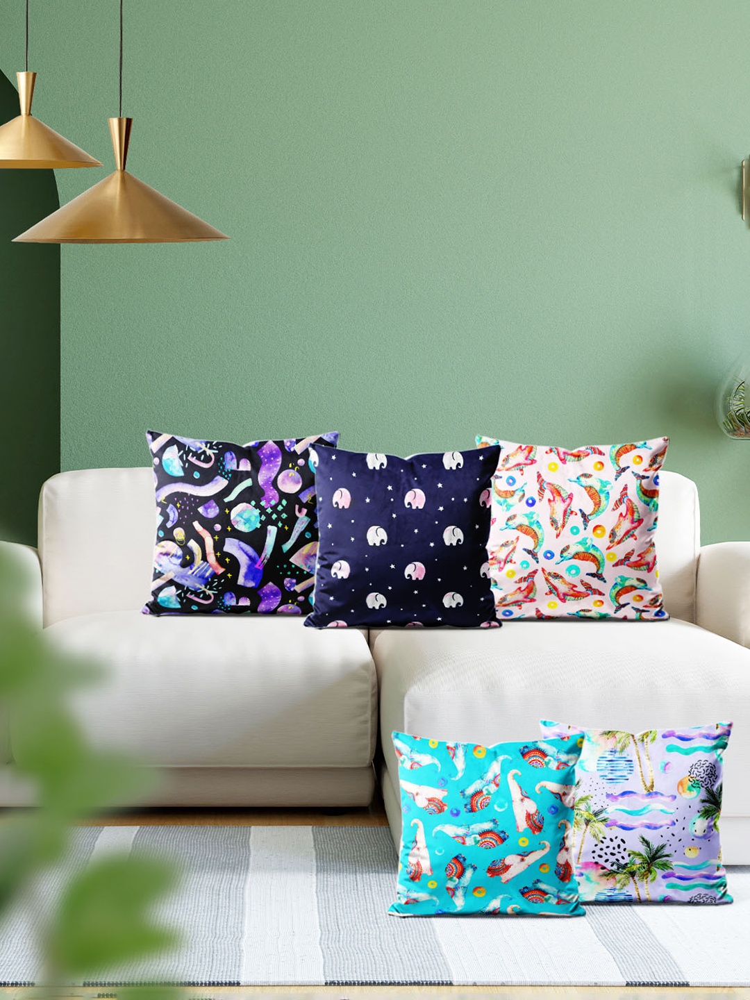 

ArtzFolio Multicoloured Set of 5 Square Cushion Covers, Multi