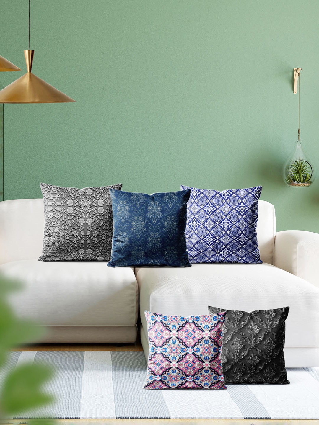 

ArtzFolio Multicoloured Set of 5 Velvet Square Cushion Covers, Multi