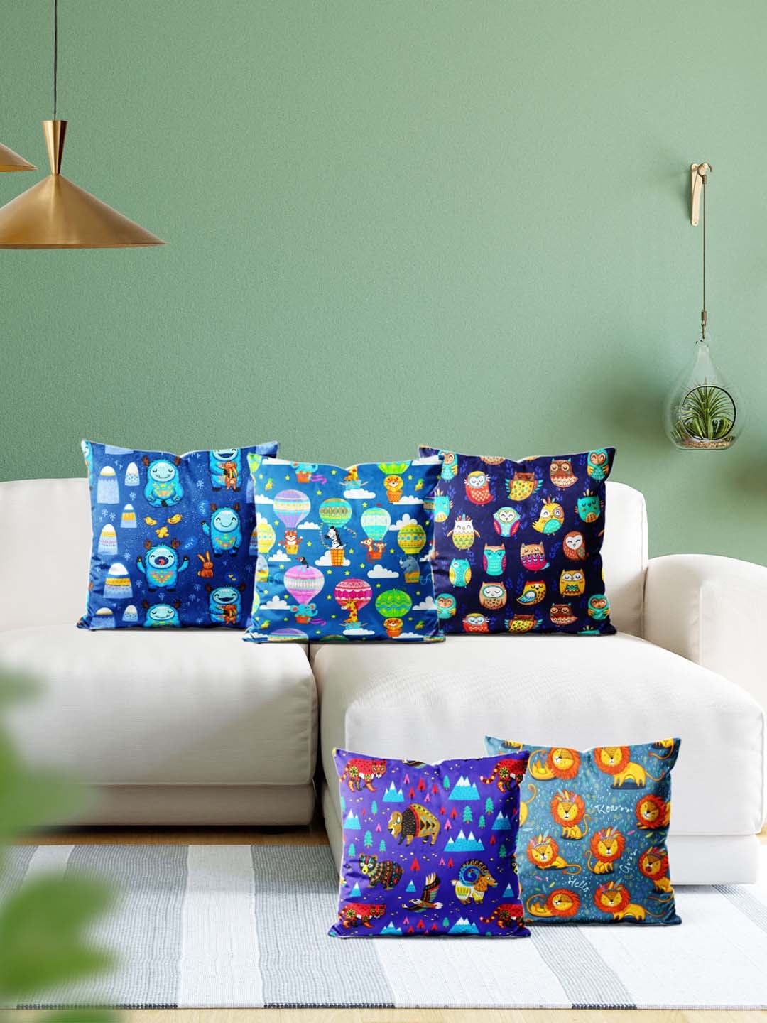 

ArtzFolio Multicoloured Set of 5 Velvet Square Cushion Covers, Multi