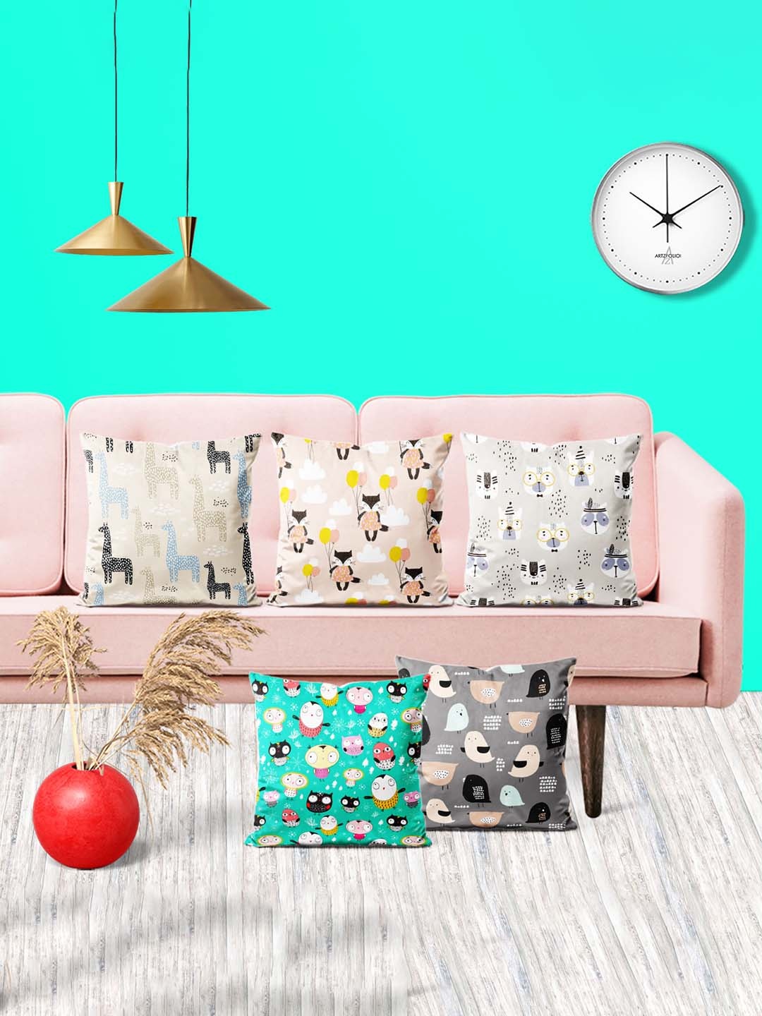 

ArtzFolio Multicoloured Set of 5 Square Cushion Covers, Multi