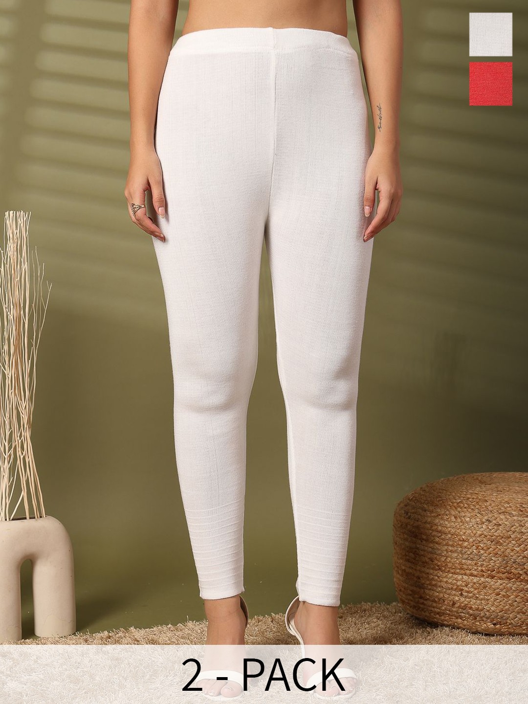 

Clora Creation Women Pack Of 2 Ankle Length Leggings, White