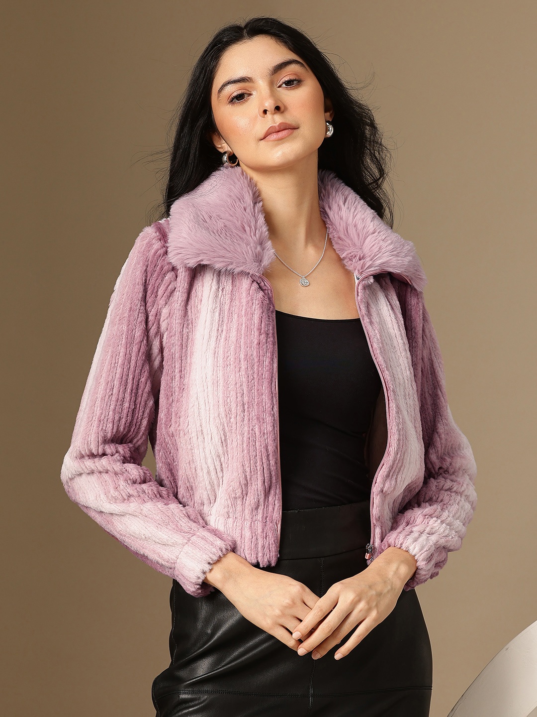 

Chemistry Faux Fur Lightweight Crop Tailored Jacket, Lavender